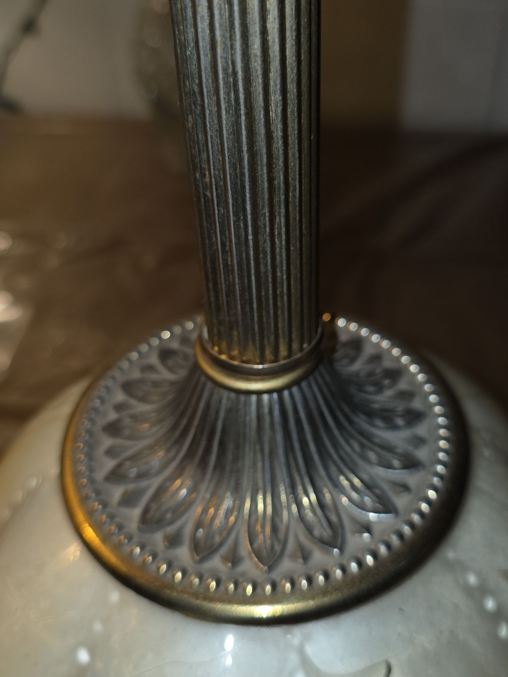 Antique  Brass  Glass Dome  Victorian fringe shade  Table Lamp - Picture 5 of 7